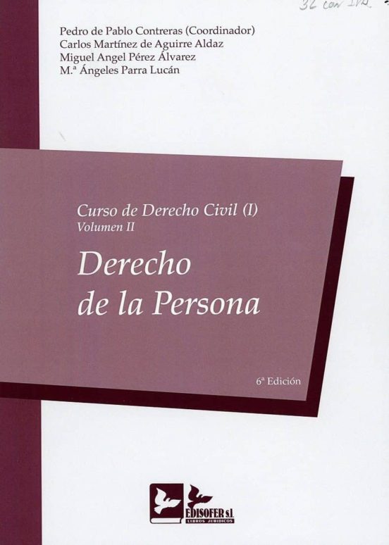 Curso De Derecho Civil, 01/02  2018 Derecho De La Persona